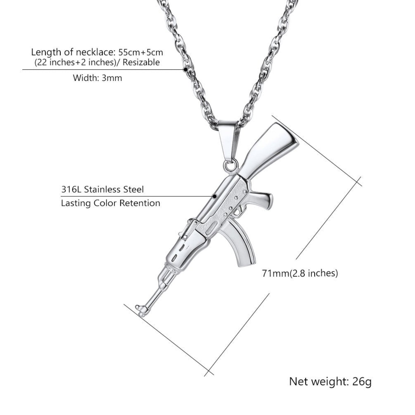 Prosteel Halsband AK47/M16A4 - Guldpläterat Rostfritt Stå