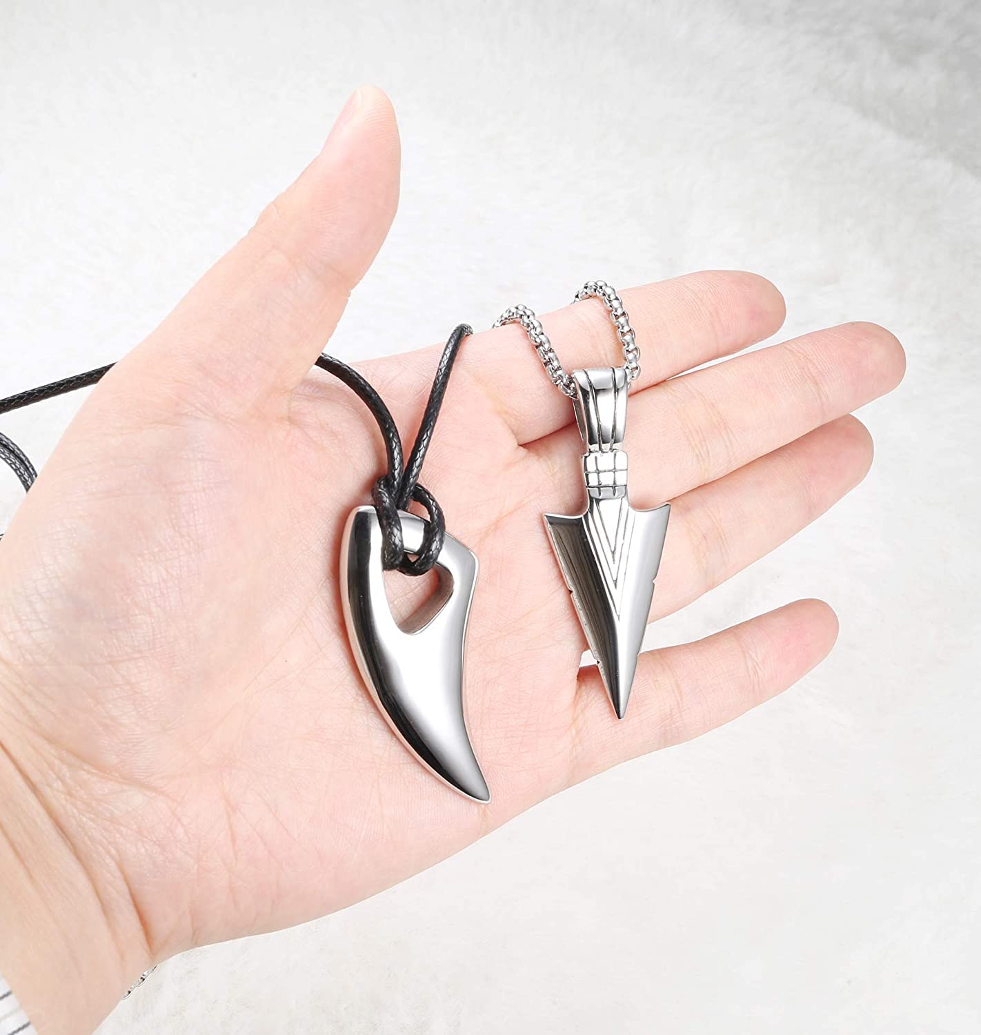 Morfetto Herrhalsband Set – 2 st, Rostfritt Stål, Pilspets & Vargtänder