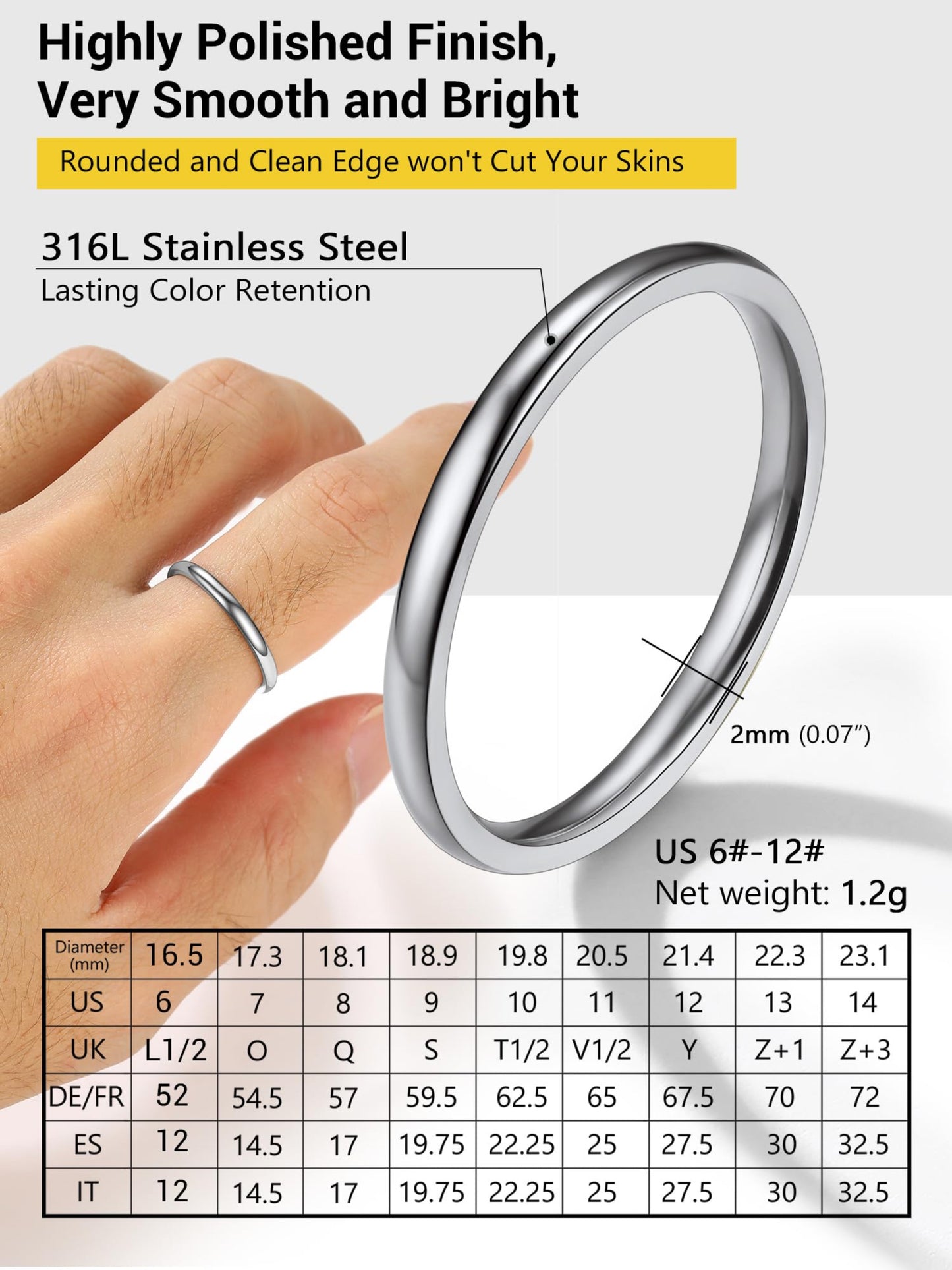 PROSTEEL Bandring – 2-8 mm, Rostfritt Stål/18K Guld, Vigselring