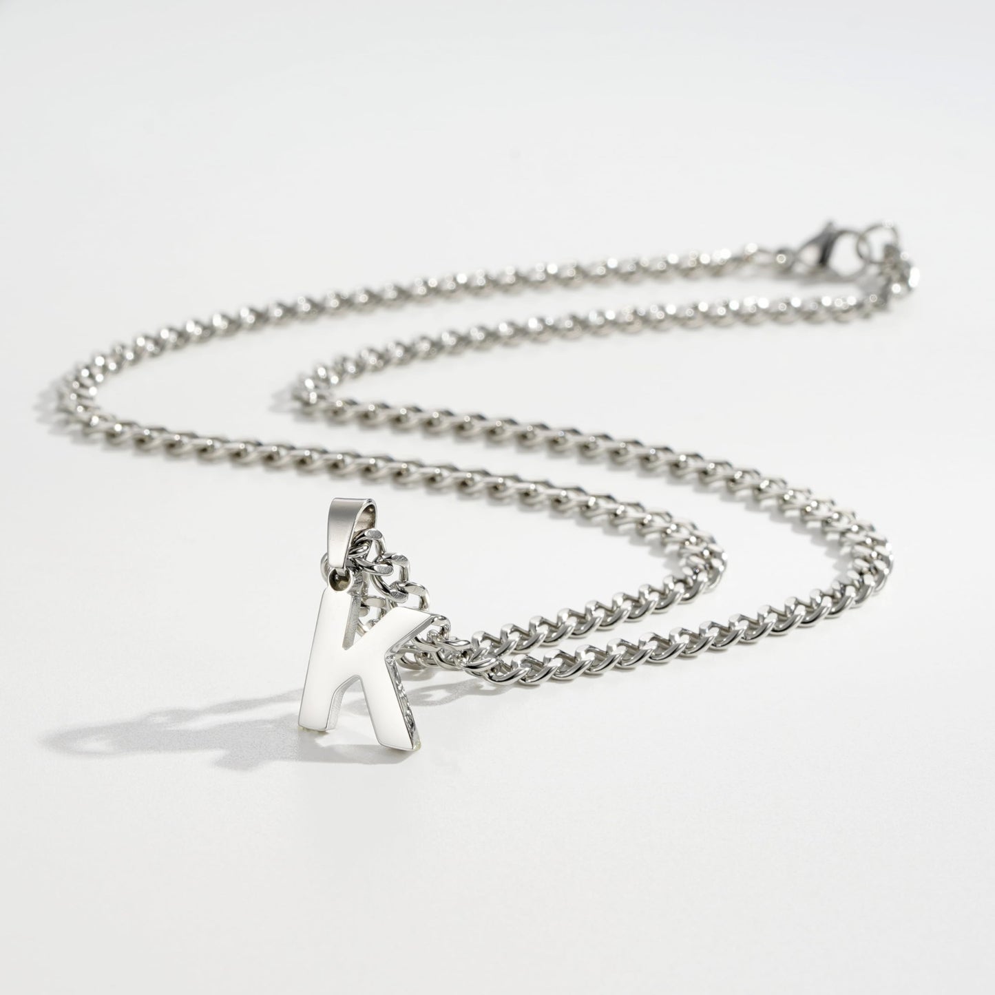 Halsband med Bokstav A–Z för Män – Dubbel Kedja, Silver