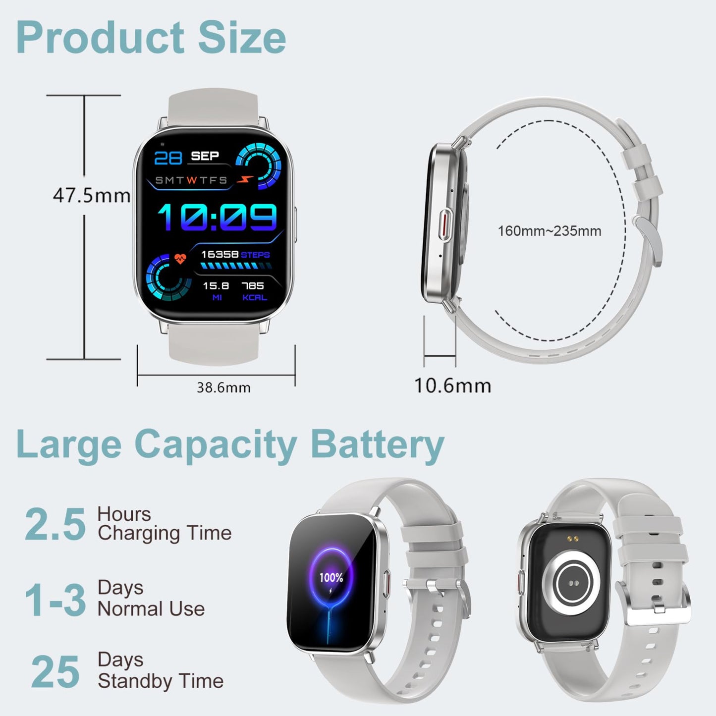 Fitoncloud Smartwatch – 2.01" HD, Samtal, SpO2, IP67, Grå