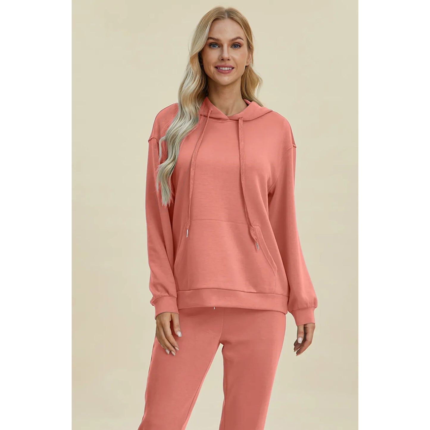 Basic Bae Långärmad Hoodie med Ficka och Snörning