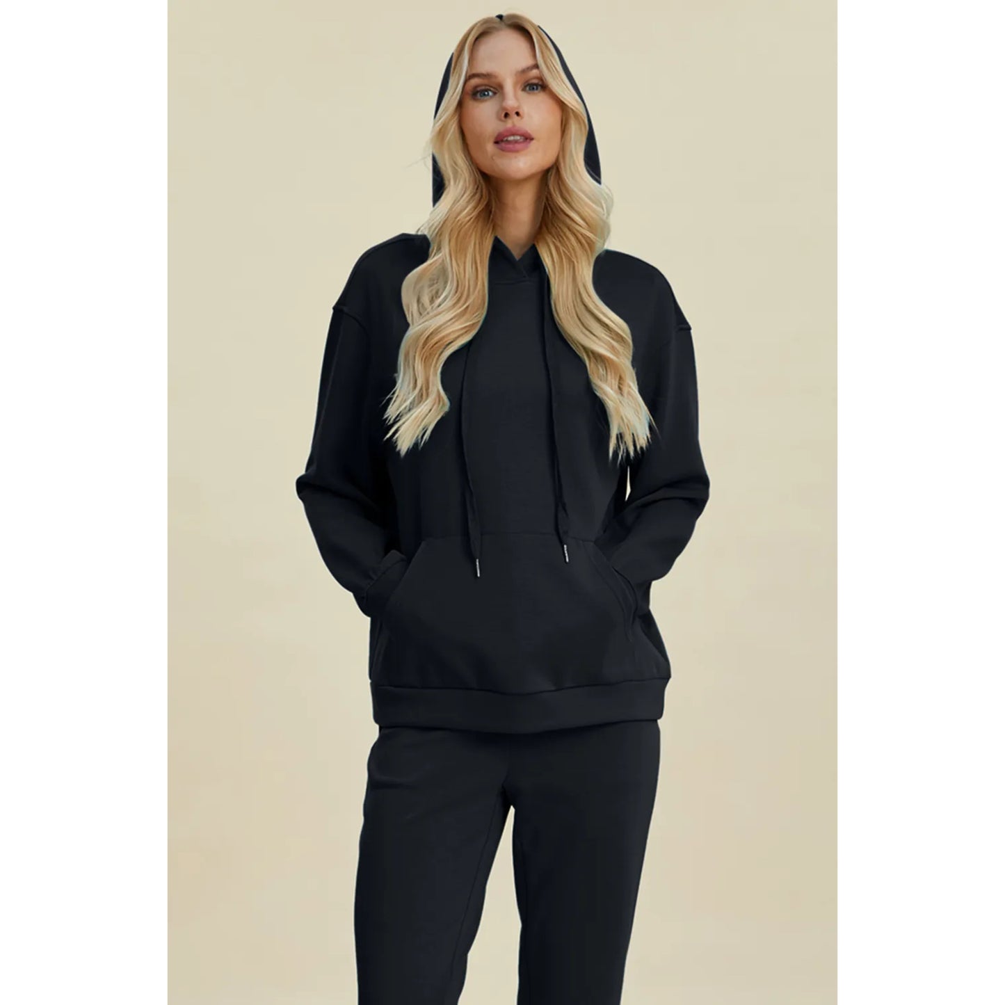 Basic Bae Långärmad Hoodie med Ficka och Snörning