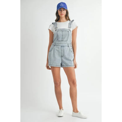Jeansromper med rysch och fyrkantig urringning