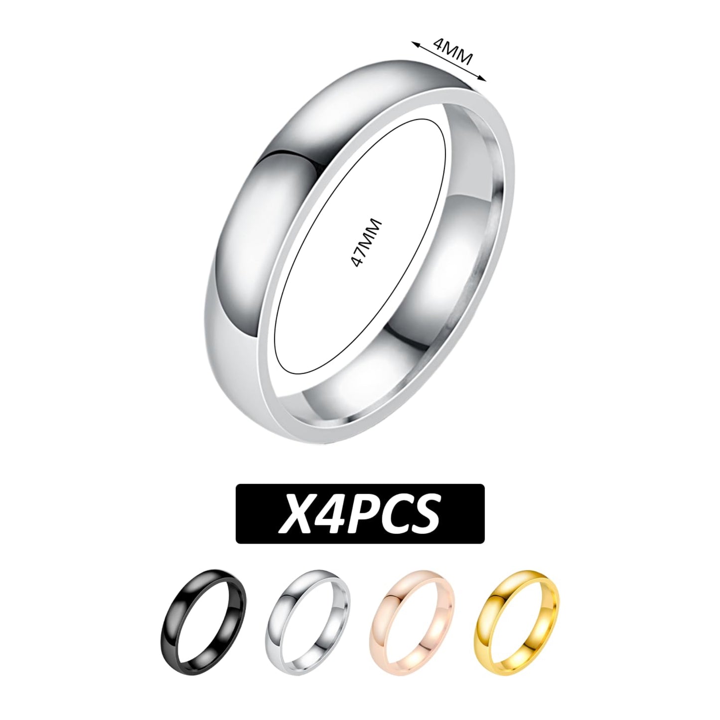 KRYMSON Ringar – 4 st Rostfritt Stål, Silver, Unisex