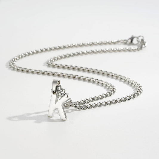 Halsband med Bokstav A–Z för Män – Dubbel Kedja, Silver