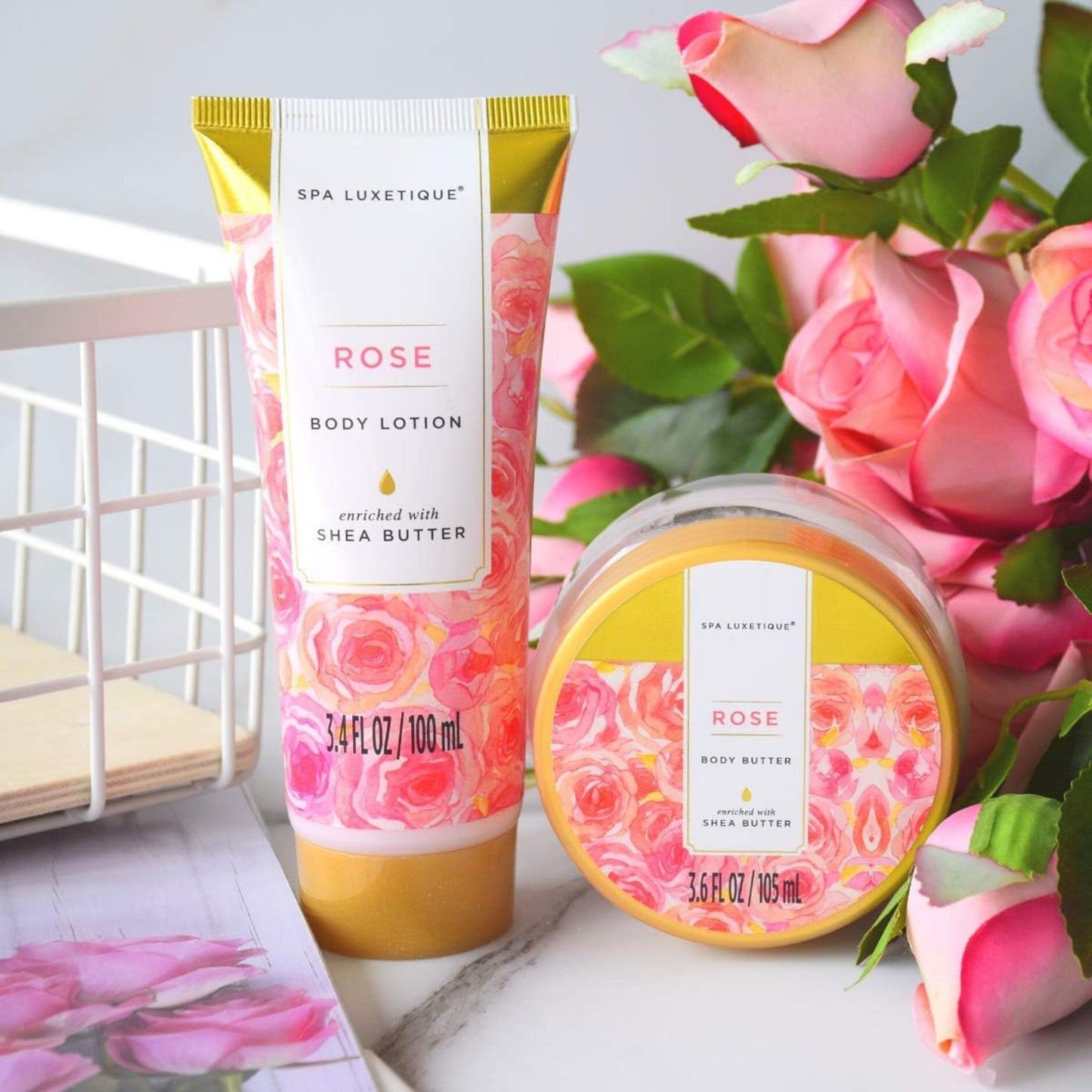 Spa Luxetique Vårdande Set för Kvinnor - 10 St Rosa Parfym, Duschgel, Skumbad