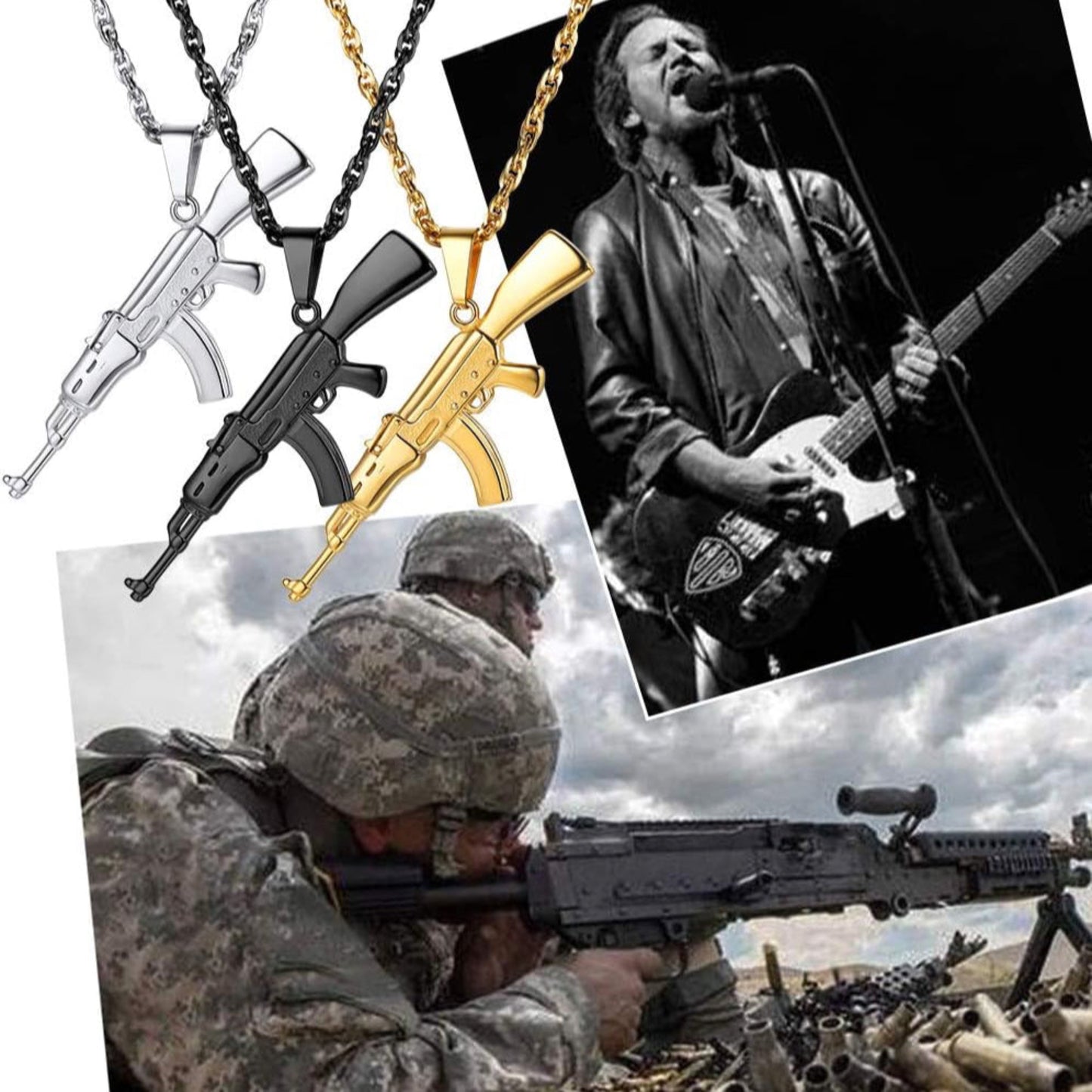 Prosteel Halsband AK47/M16A4 - Guldpläterat Rostfritt Stå