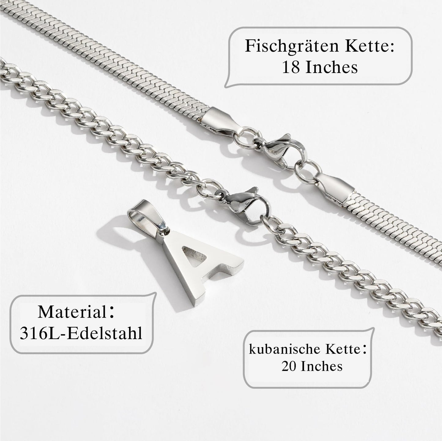 Halsband med Bokstav A–Z för Män – Dubbel Kedja, Silver