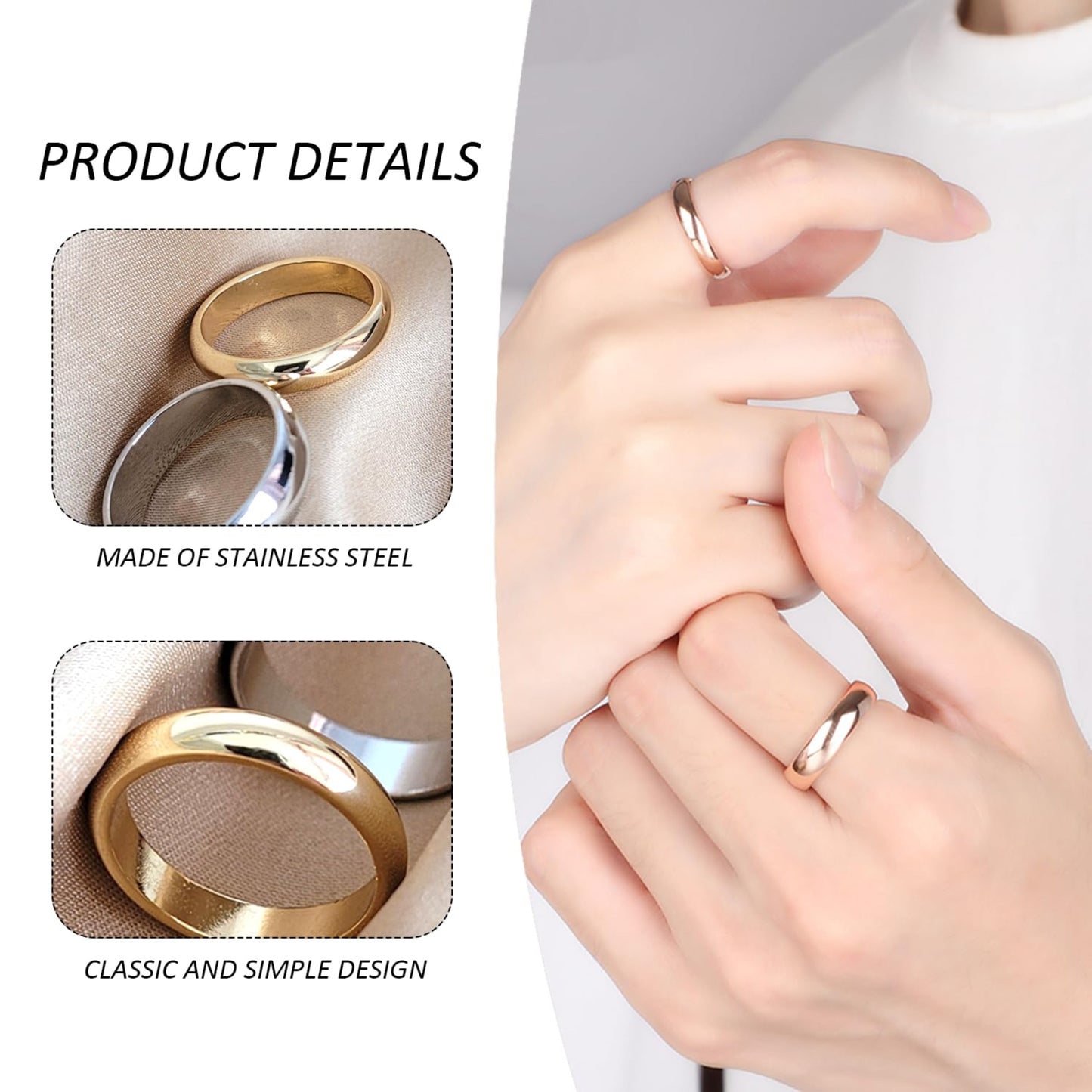 KRYMSON Ringar – 4 st Rostfritt Stål, Silver, Unisex