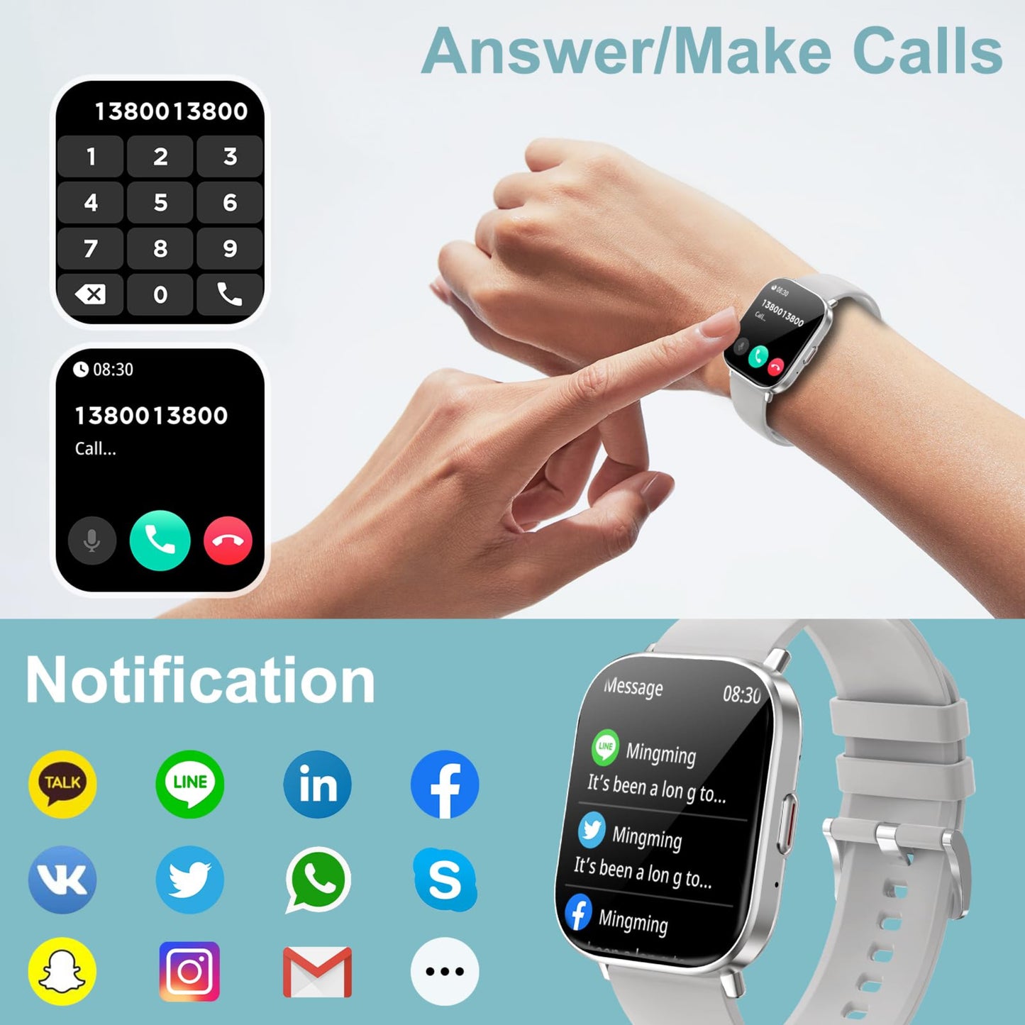Fitoncloud Smartwatch – 2.01" HD, Samtal, SpO2, IP67, Grå