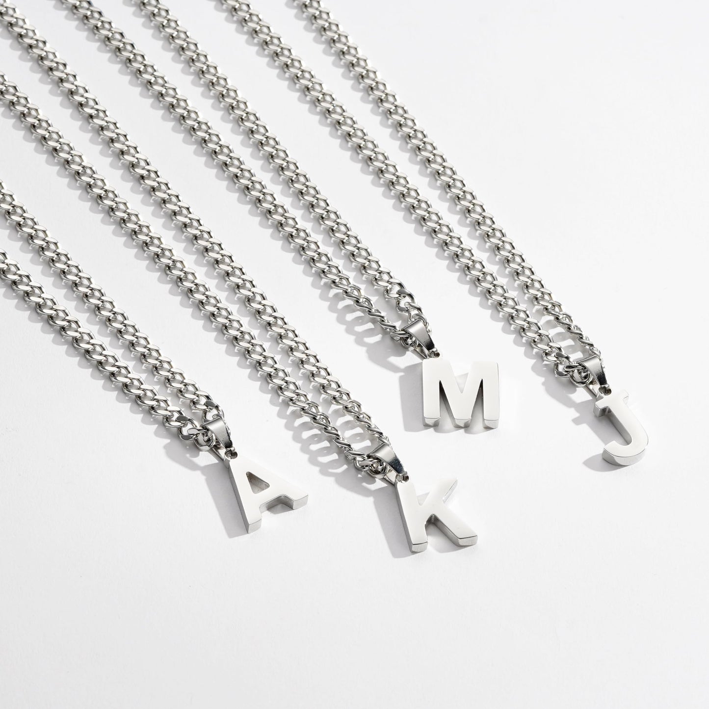 Halsband med Bokstav A–Z för Män – Dubbel Kedja, Silver